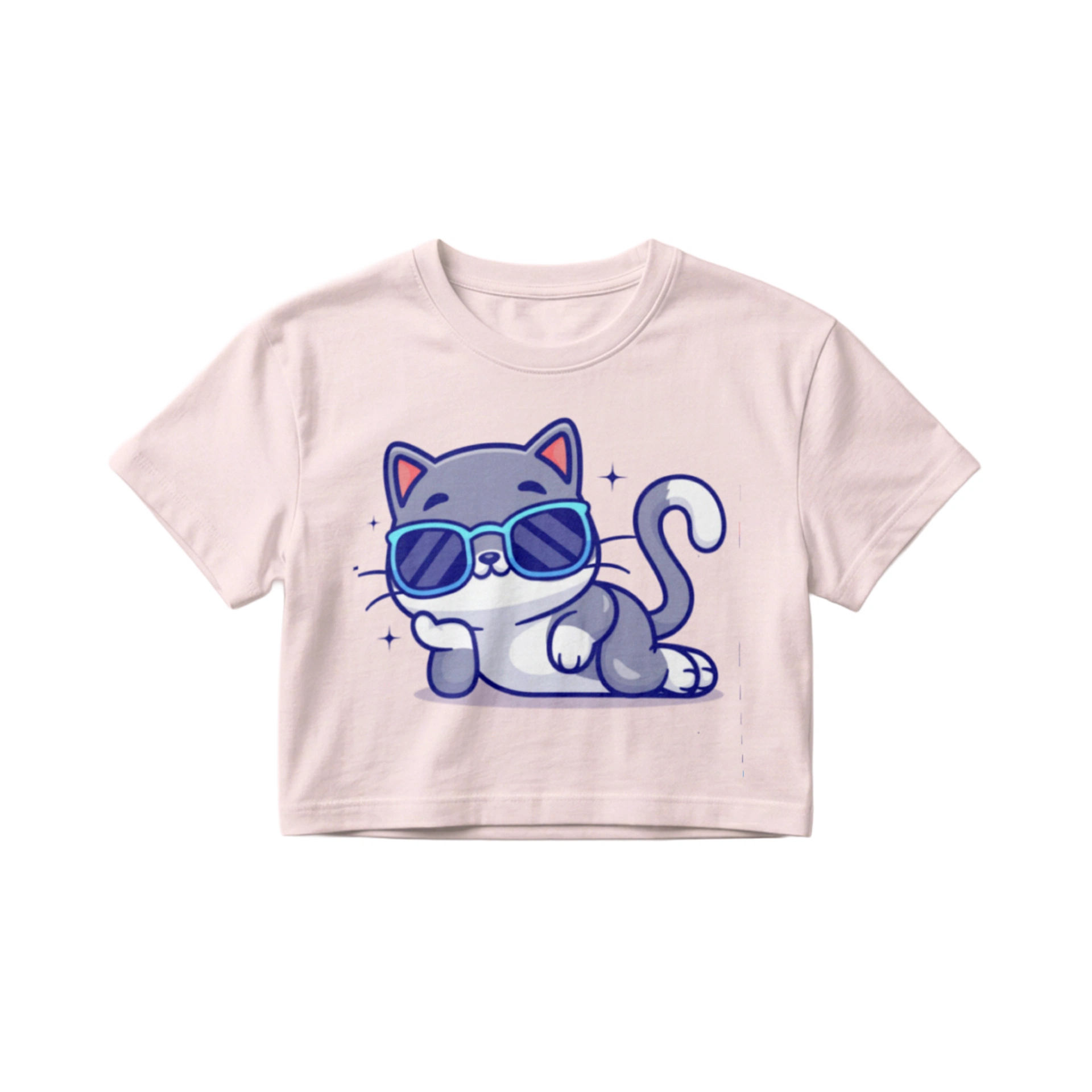 Crop Top Gato con Gafas de Sol Kawaii - Estilo Verano Divertido