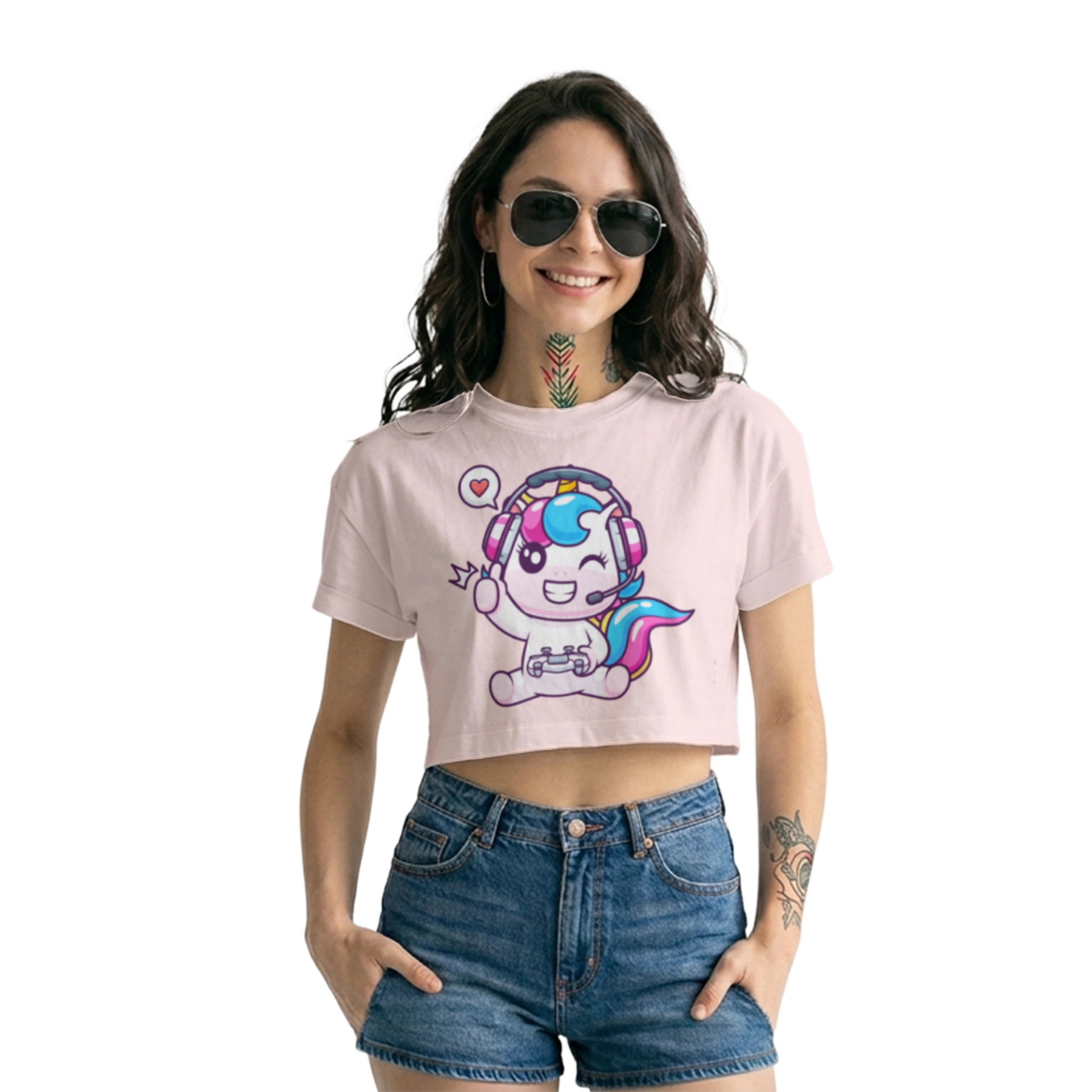 Crop Top Unicornio Gamer Kawaii | Playera Corta Mágica para Chicas