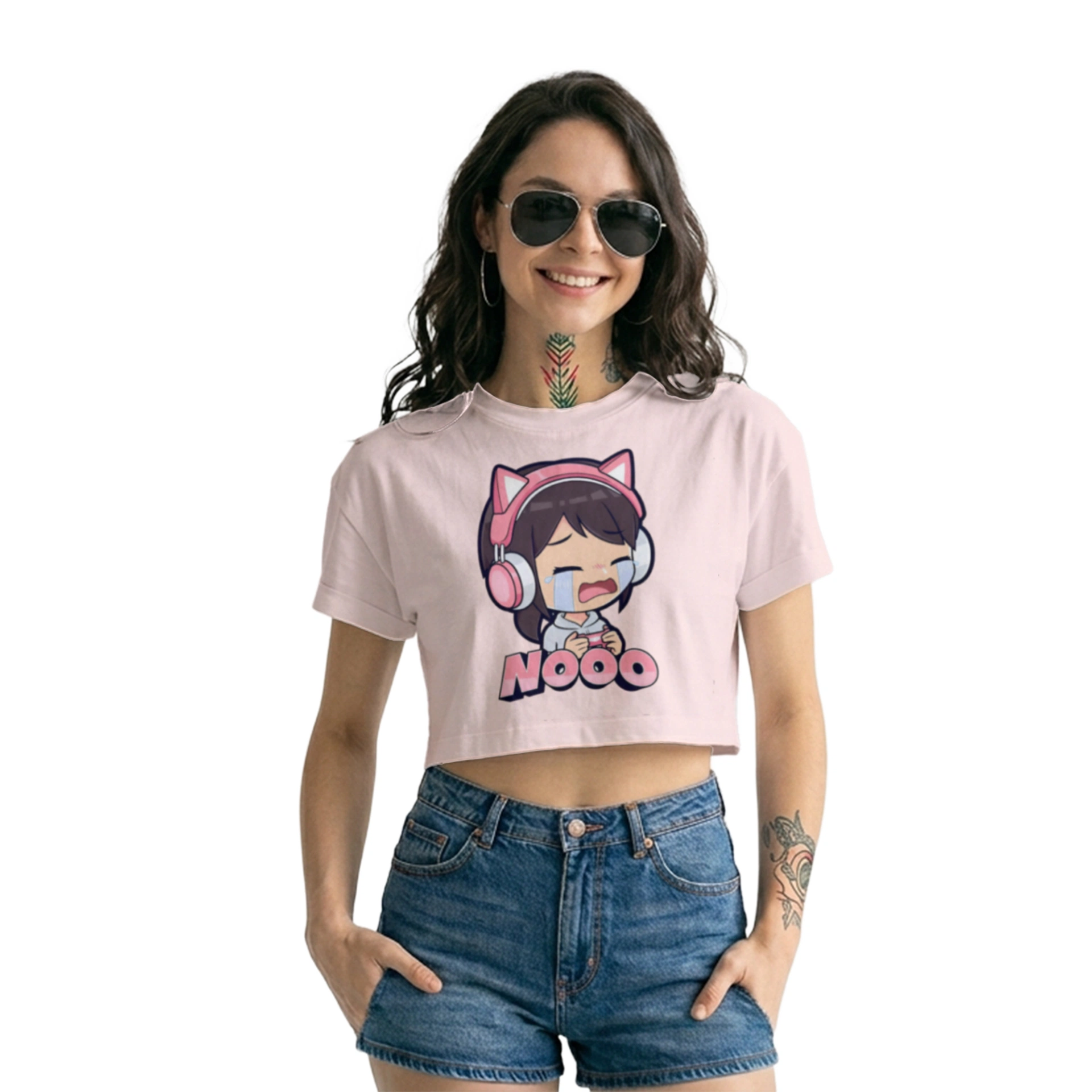 Crop Top Gamer Chibi NOOO | Camiseta Corta Anime Frustración
