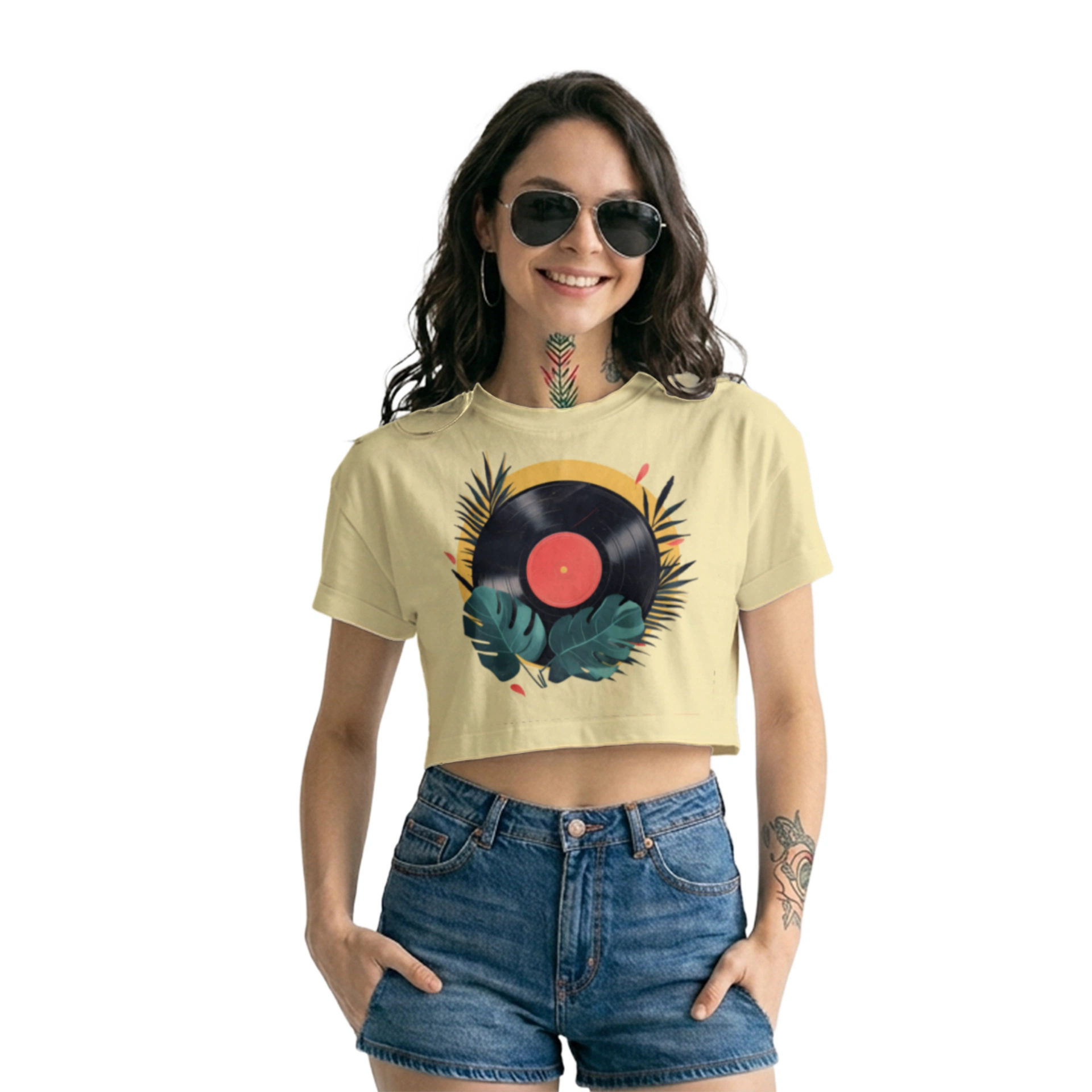 Crop Top Disco Vinilo Tropical Retro | Estilo Música Verano Mujer